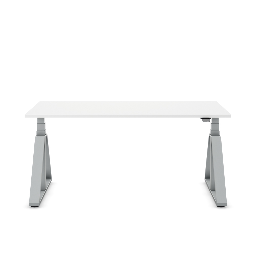 Höhenverstellbarer Schreibtisch Masterlift® Flex Loop-Edition, Stahl Trapez, Weiss Dekor/Silber 120x80