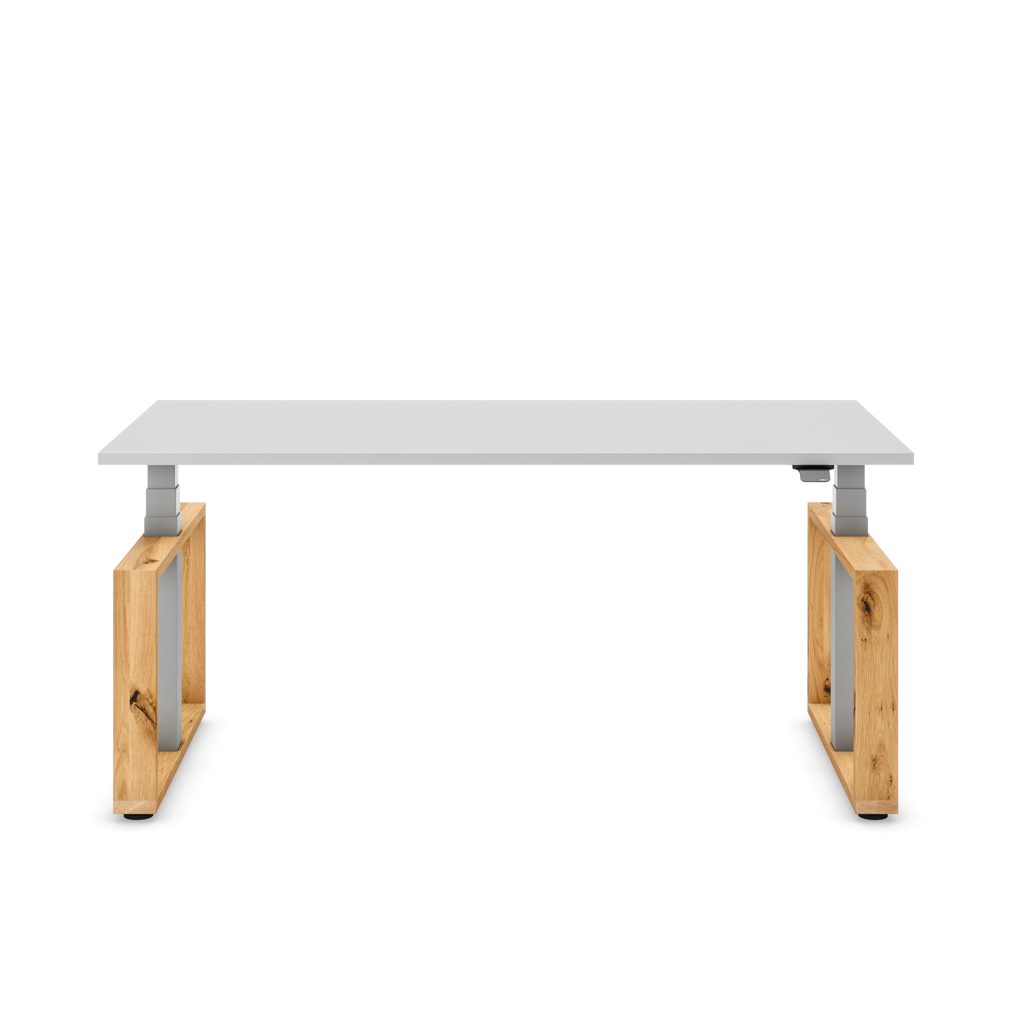 Höhenverstellbarer Schreibtisch Masterlift® Flex Loop-Edition, Holz Rechteck, Lichtgrau Dekor/Silber 160x80