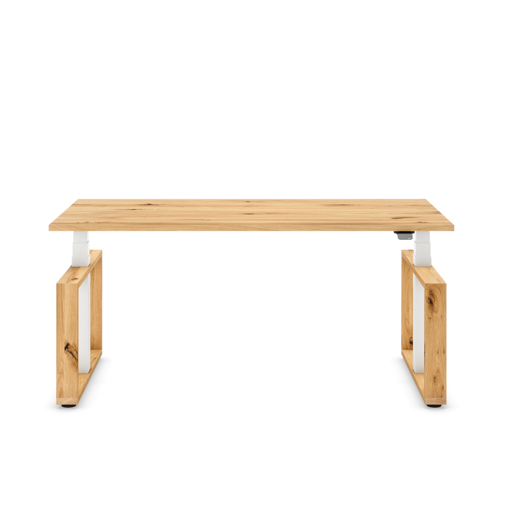 Höhenverstellbarer Schreibtisch Masterlift® Flex Loop-Edition, Holz Rechteck, Eiche Massivholz/Weiss 160x80