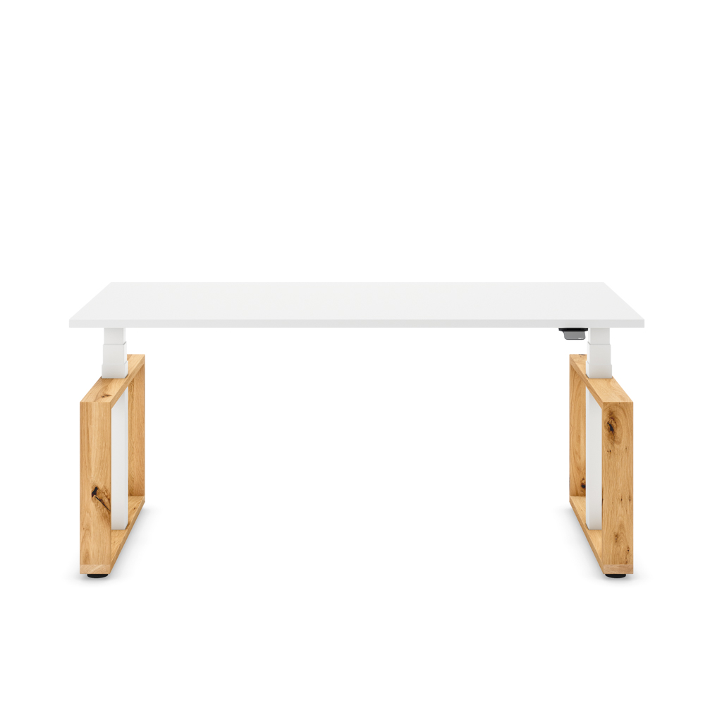 Höhenverstellbarer Schreibtisch Masterlift® Flex Loop-Edition, Holz Rechteck, Weiss Dekor/Weiss 140x80