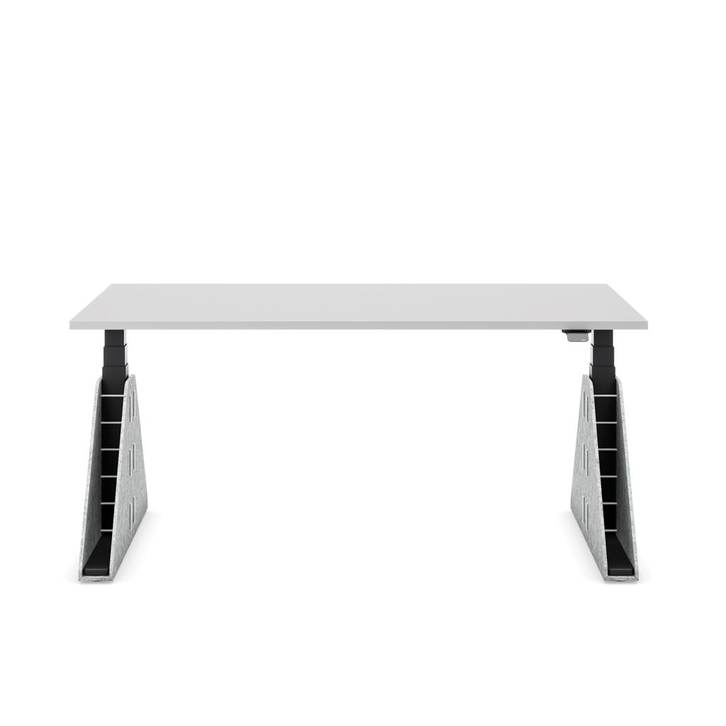 Höhenverstellbarer Schreibtisch Masterlift® Flex Akustix®-Edition, Trapez Hellgrau, Lichtgrau Dekor/Schwarz 180x80
