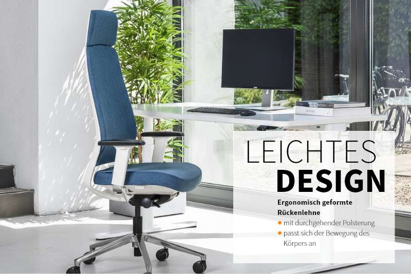 Teamo® Plush Plus - Ergonomischer Bürostuhl mit Kopfstütze, Vollpolster, Weiss/Blau