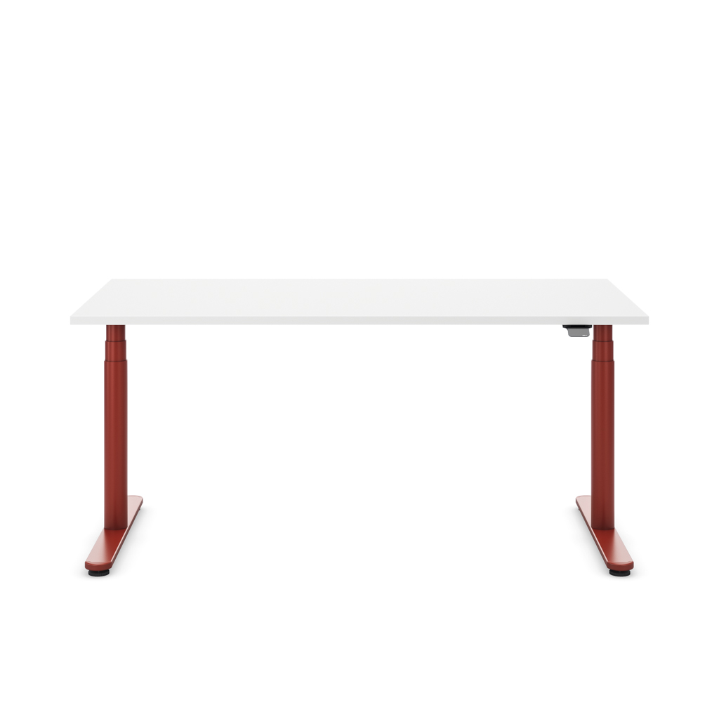 Höhenverstellbarer Schreibtisch Masterlift® Flex Basic rund, Weiss/Braunrot 120x80