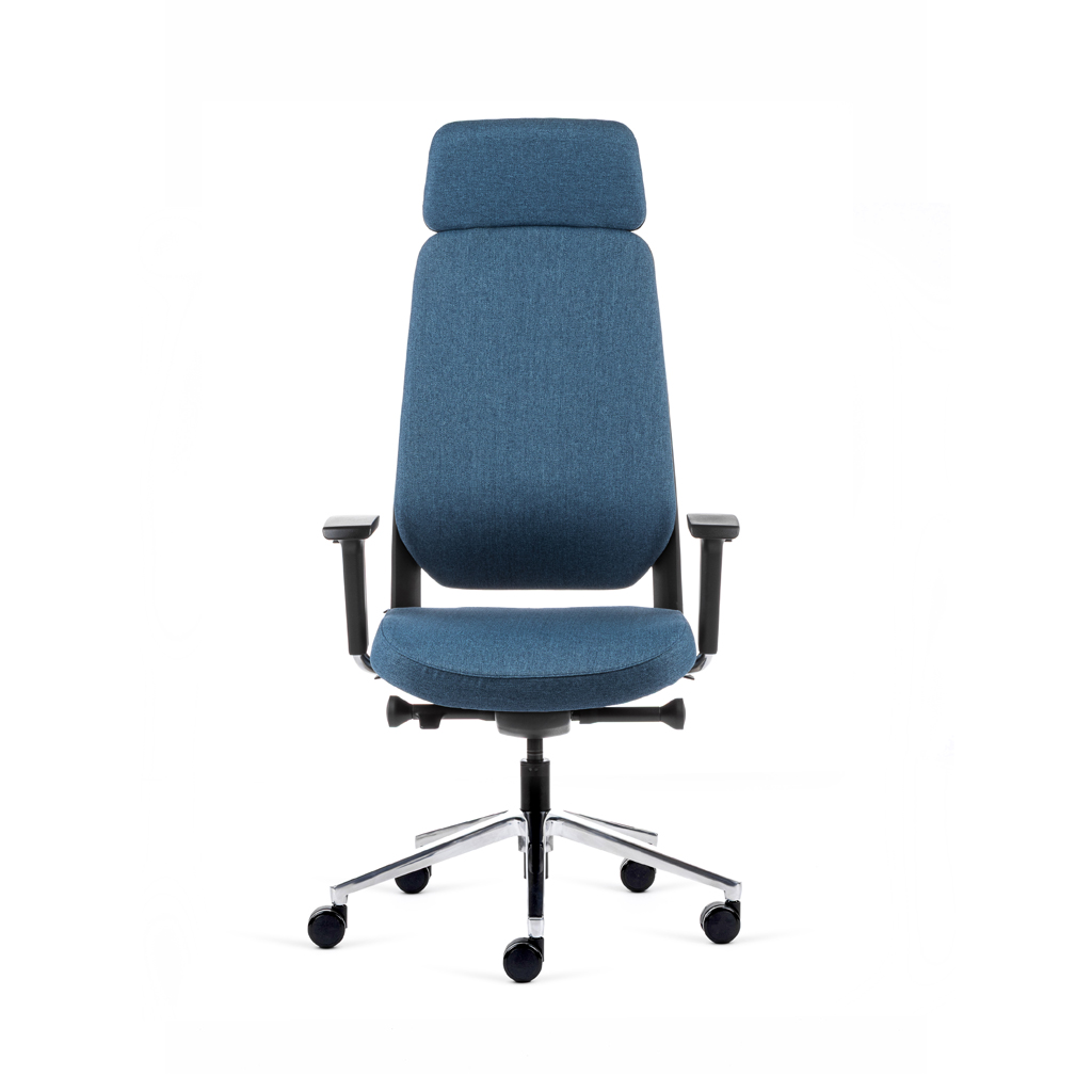 Teamo® Plush Plus - Ergonomischer Bürostuhl mit Kopfstütze, Vollpolster, Schwarz/Blau