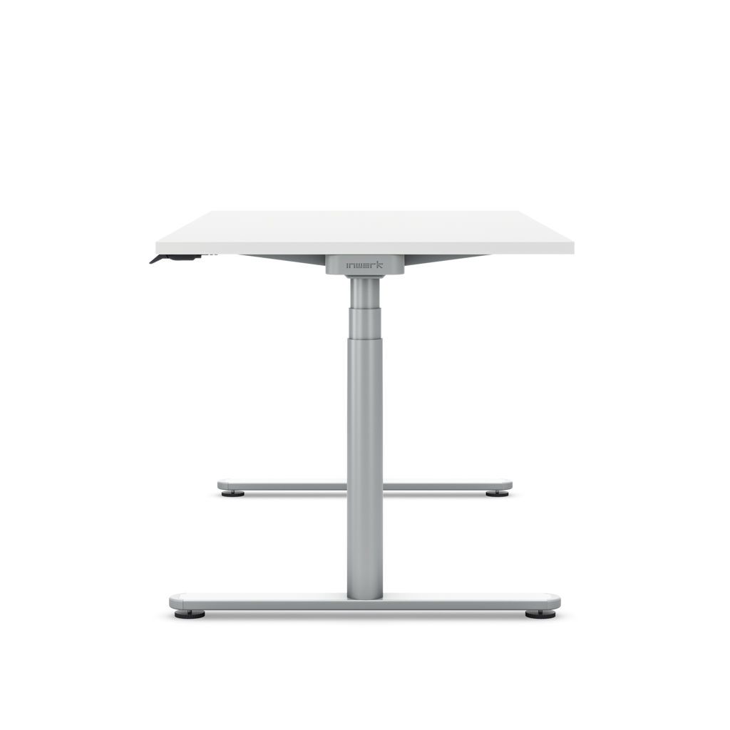 Höhenverstellbarer Schreibtisch Masterlift® Flex Basic rund, Weiss/Silber 160x80