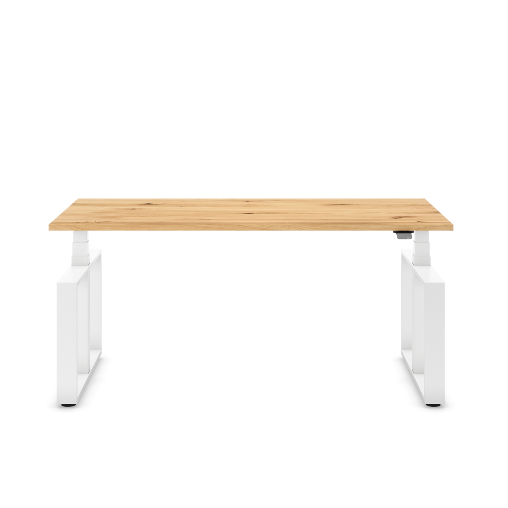 Masterlift® Flex höhenverstellbarer Schreibtisch Loop Stahl Edition Rechteck Eiche Massivholz/Weiß 160x80