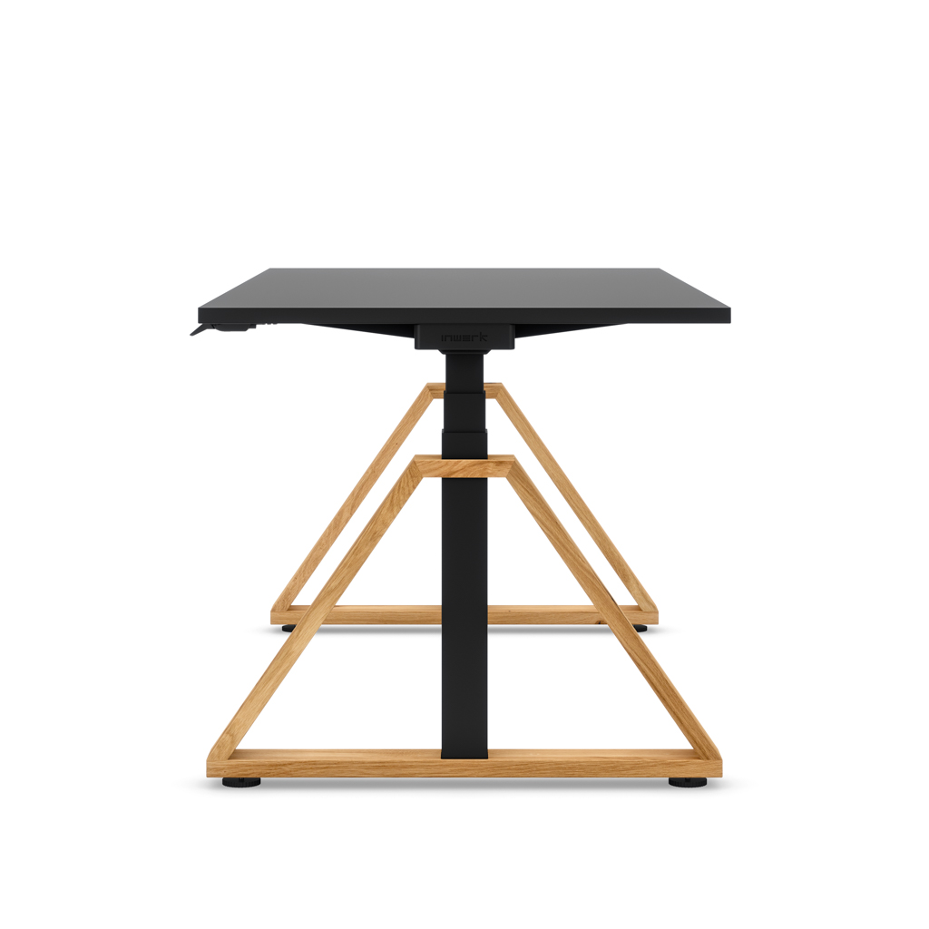 Höhenverstellbarer Schreibtisch Masterlift® Flex Loop-Edition, Holz Trapez, Schwarz Dekor/Schwarz 160x80
