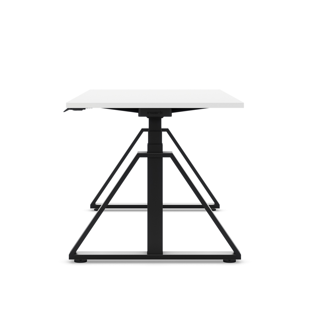 Höhenverstellbarer Schreibtisch Masterlift® Flex Loop-Edition, Stahl Trapez, Weiss Dekor/Schwarz 120x80