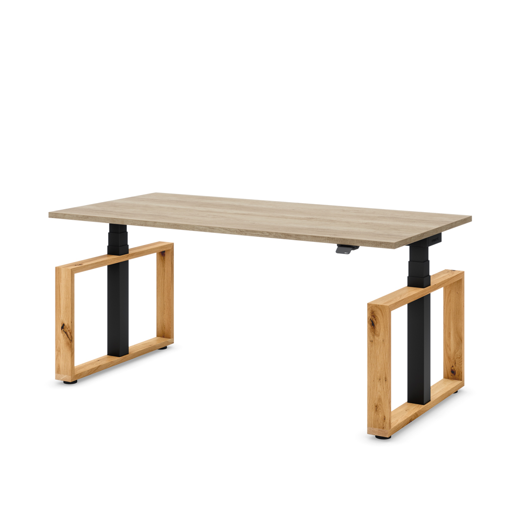 Höhenverstellbarer Schreibtisch Masterlift Flex Loop-Edition, Holz Rechteck, Eiche Dekor/Schwarz 160x80