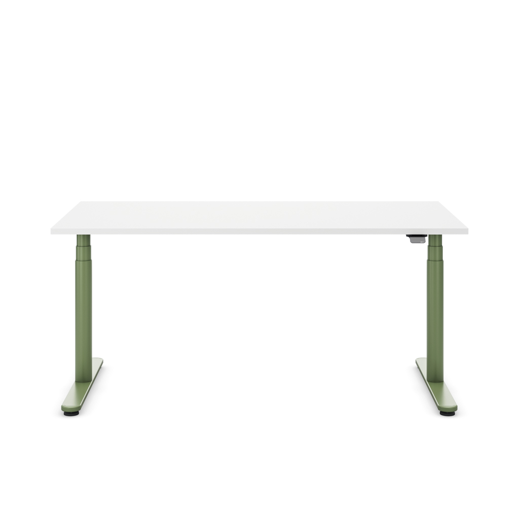 Höhenverstellbarer Schreibtisch Masterlift® Flex Basic rund, Weiss/Resedagrün 160x80
