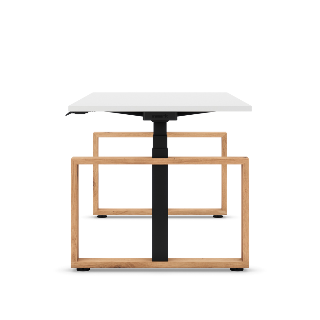 Höhenverstellbarer Schreibtisch Masterlift® Flex Loop-Edition, Holz Rechteck, Weiss Dekor/Schwarz 180x80