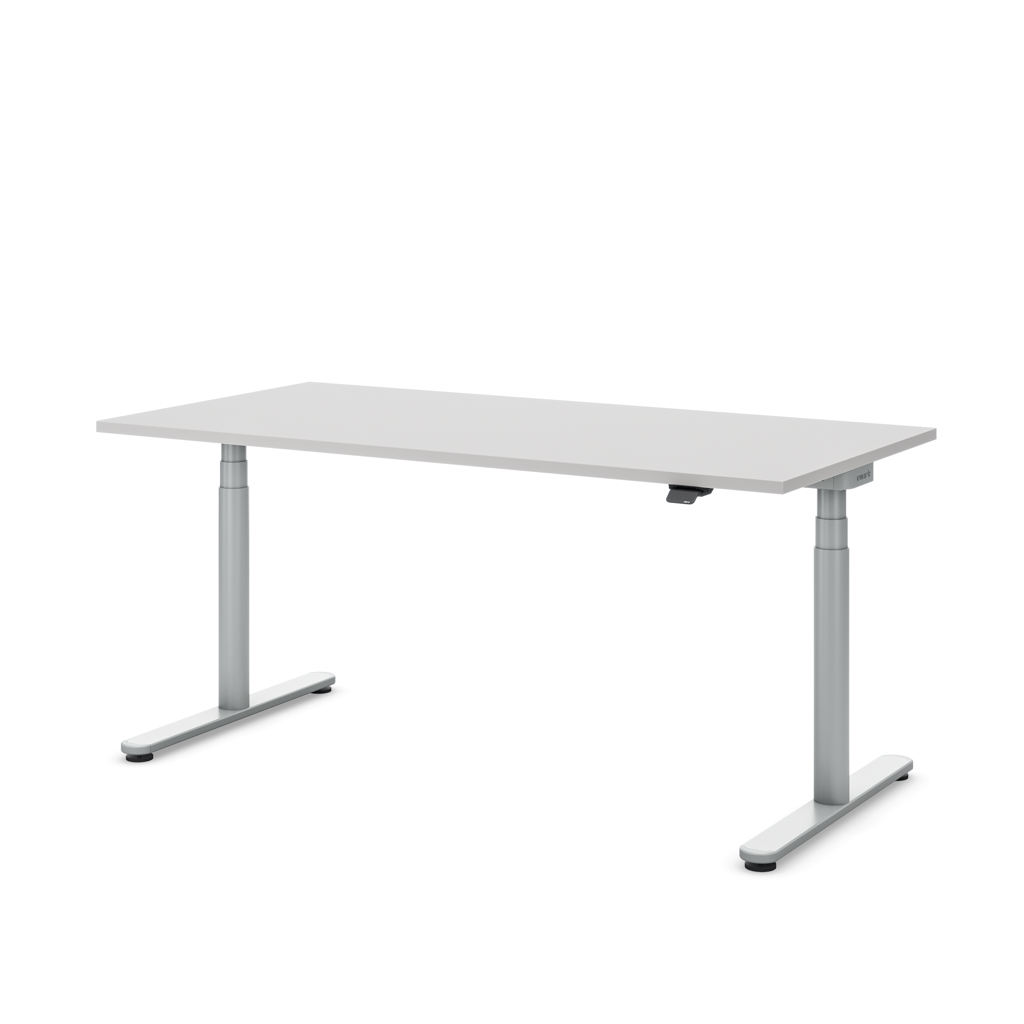 Höhenverstellbarer Schreibtisch Masterlift® Flex Basic rund, Lichtgrau/Silber 180x80