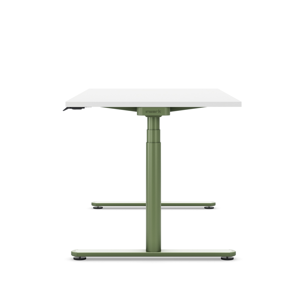 Höhenverstellbarer Schreibtisch Masterlift® Flex Basic rund, Weiss/Resedagrün 160x80