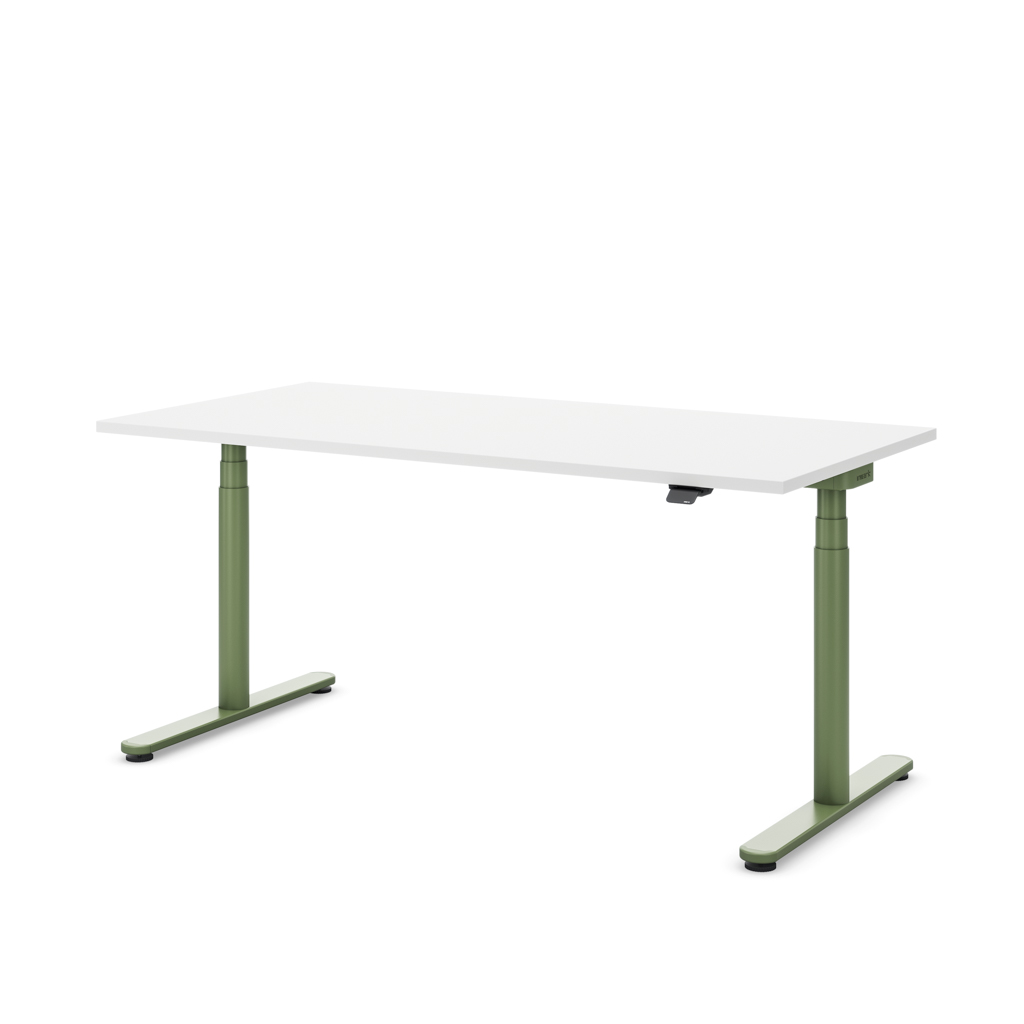 Höhenverstellbarer Schreibtisch Masterlift® Flex Basic rund, Weiss/Resedagrün 160x80