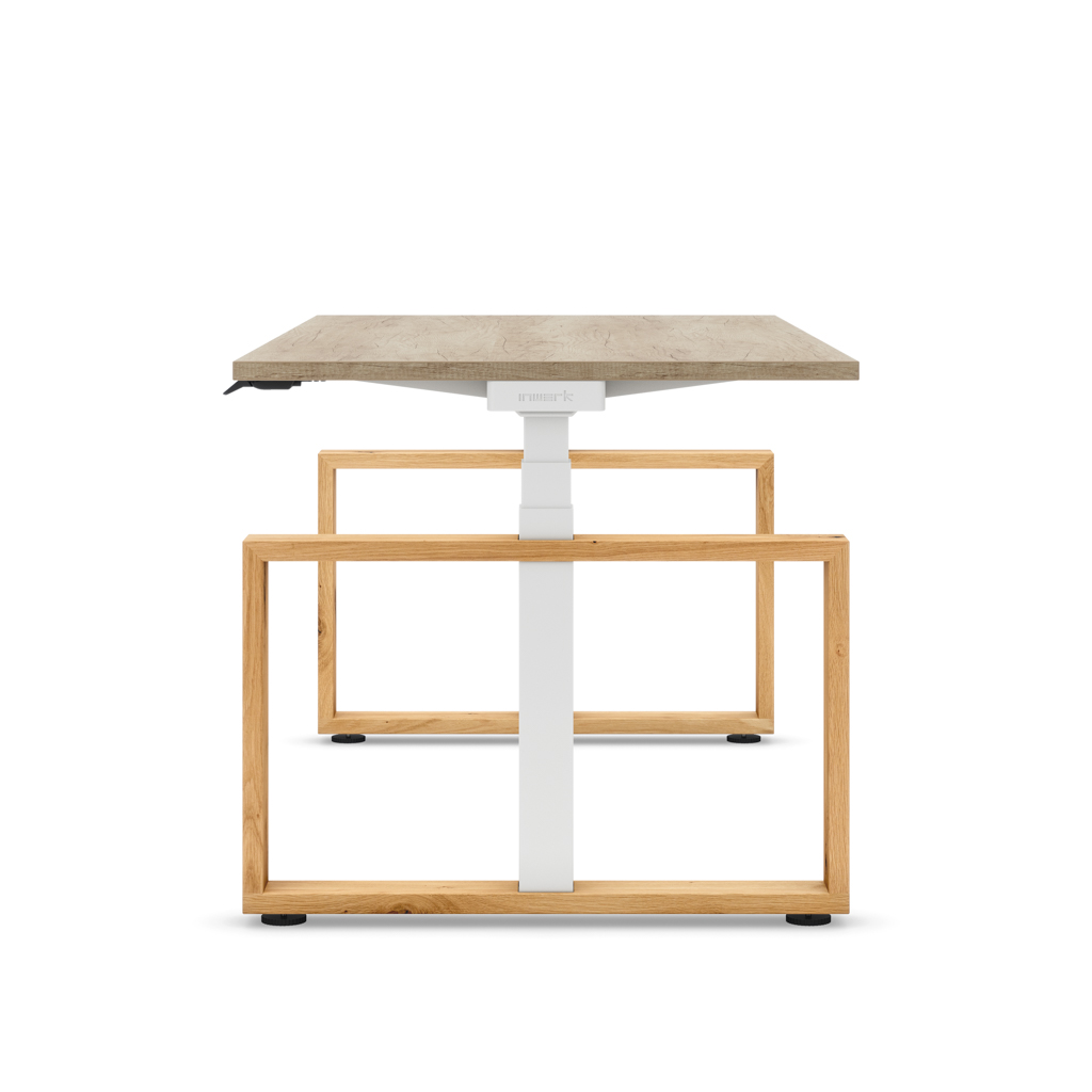 Höhenverstellbarer Schreibtisch Masterlift® Flex Loop-Edition, Holz Rechteck, Eiche Dekor/Weiss 180x80