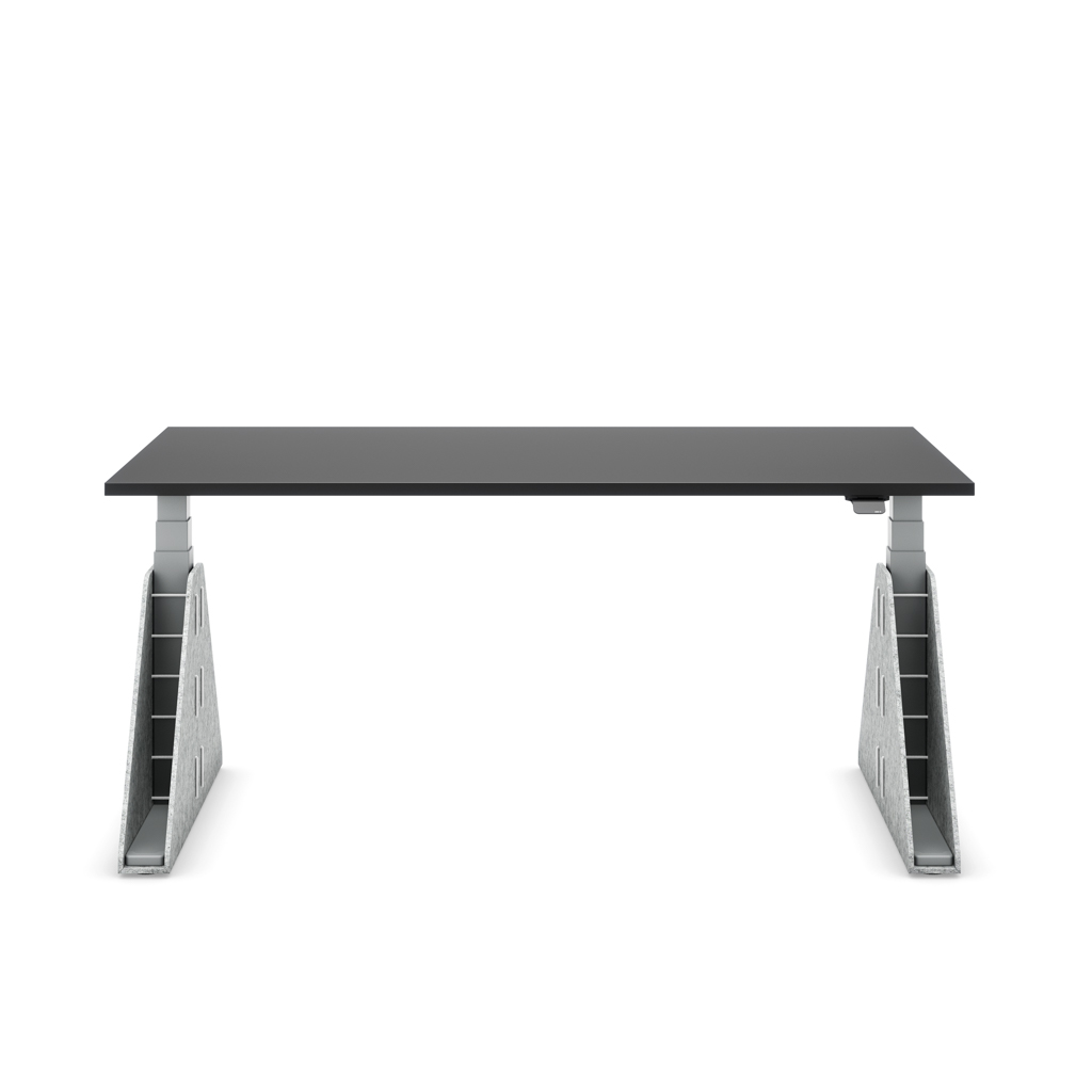 Höhenverstellbarer Schreibtisch Masterlift® Flex Akustix®-Edition, Trapez Hellgrau, Schwarz Dekor/Silber 180x80