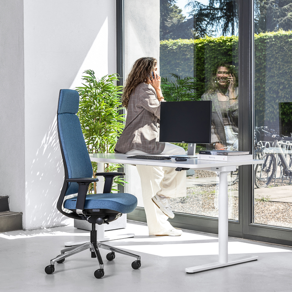 Teamo® Plush Plus - Ergonomischer Bürostuhl mit Kopfstütze, Vollpolster, Schwarz/Blau