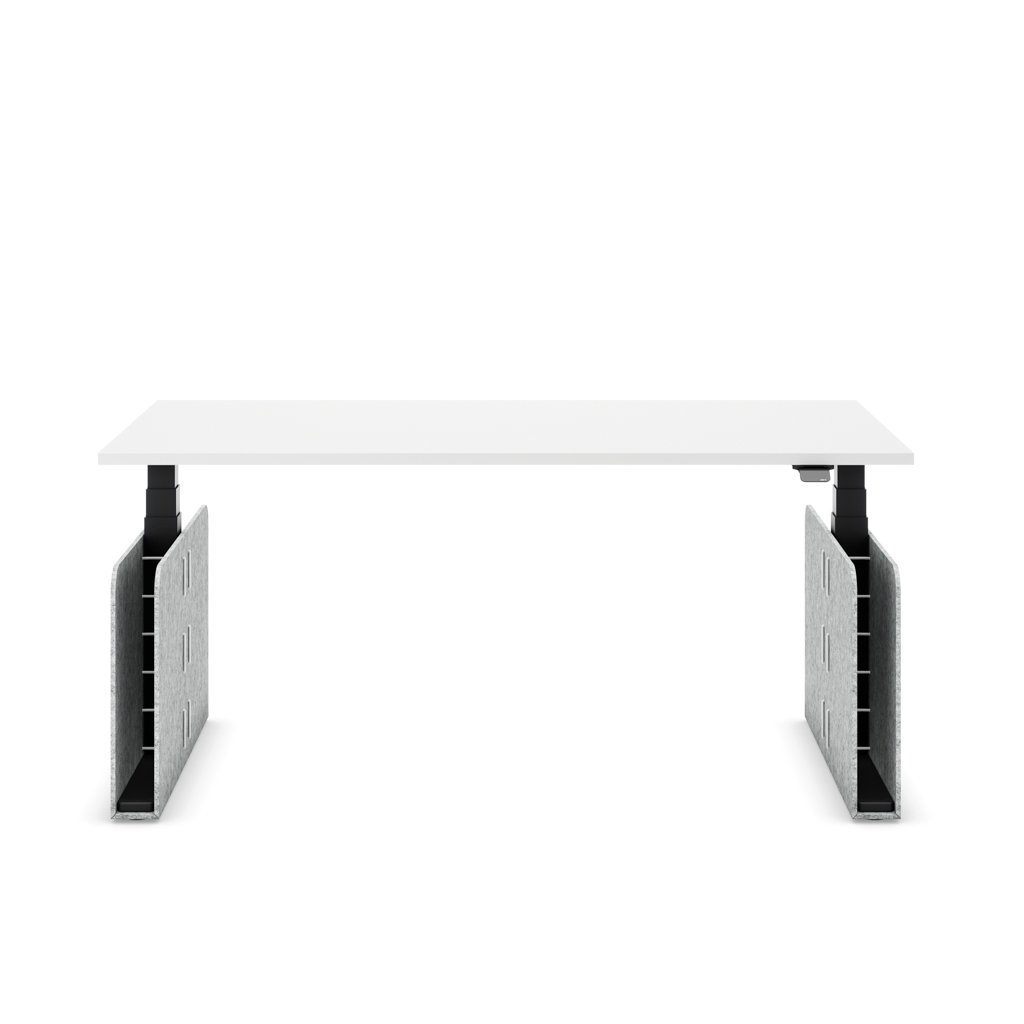 Höhenverstellbarer Schreibtisch Masterlift® Flex Akustix®-Edition, Rechteck Hellgrau, Weiss Dekor/Schwarz 160x80