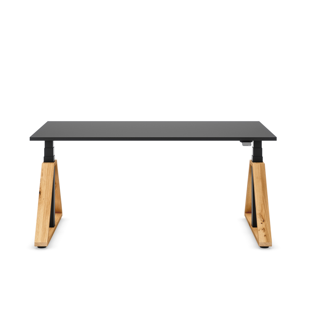 Höhenverstellbarer Schreibtisch Masterlift® Flex Loop-Edition, Holz Trapez, Schwarz Dekor/Schwarz 160x80