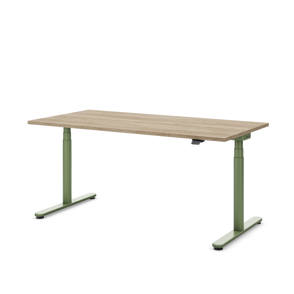 Höhenverstellbarer Schreibtisch Masterlift® Flex Basic rund, Eiche Dekor/Resedagrün 180x80