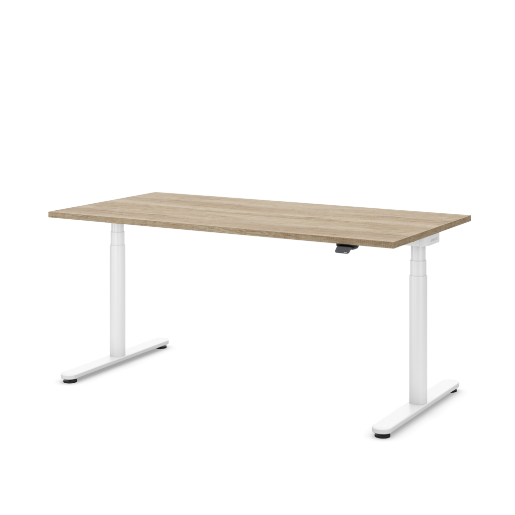 Höhenverstellbarer Schreibtisch Masterlift® Flex Basic rund, Eiche Dekor/Weiss 180x80