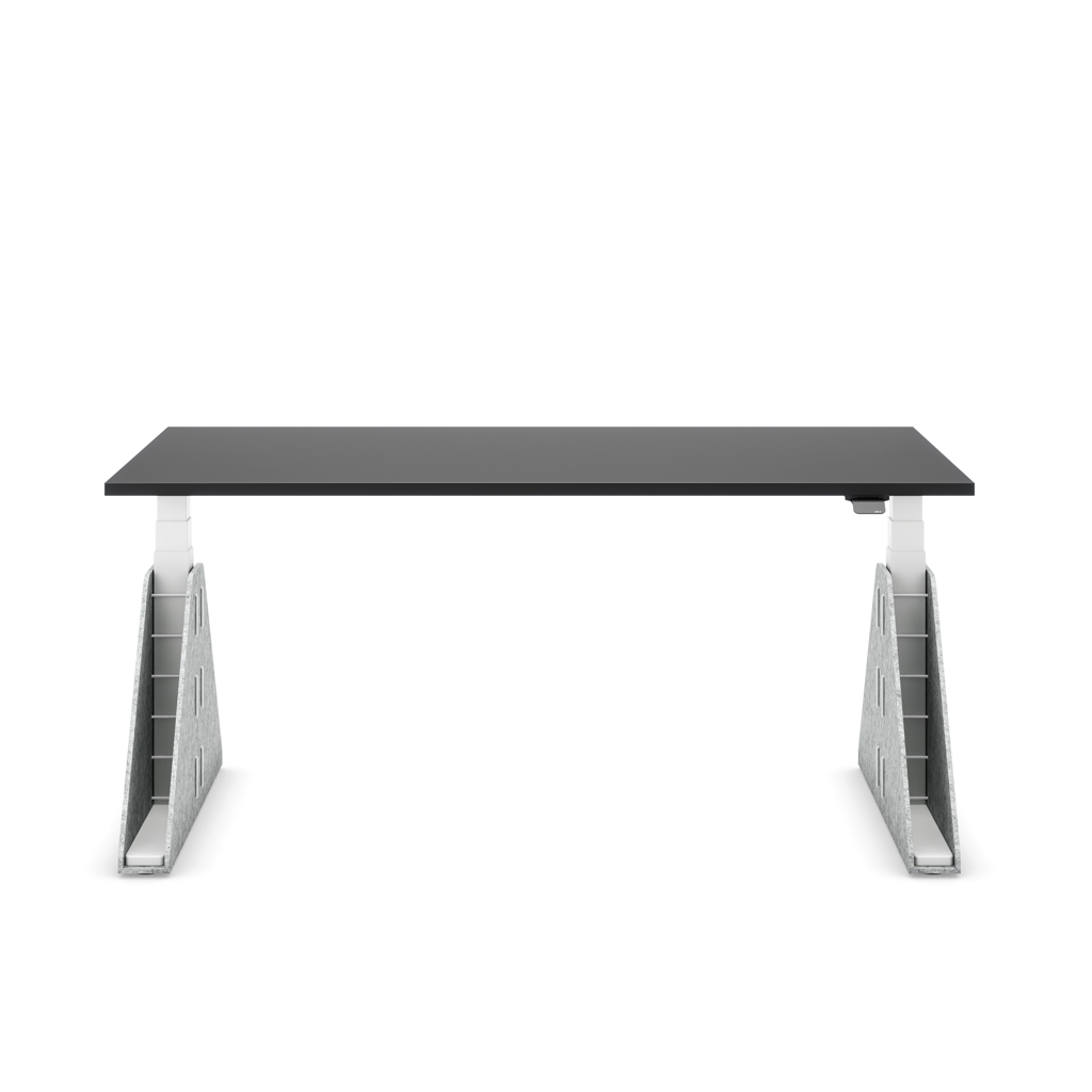 Höhenverstellbarer Schreibtisch Masterlift® Flex Akustix®-Edition, Trapez Hellgrau, Schwarz Dekor/Weiss 120x80