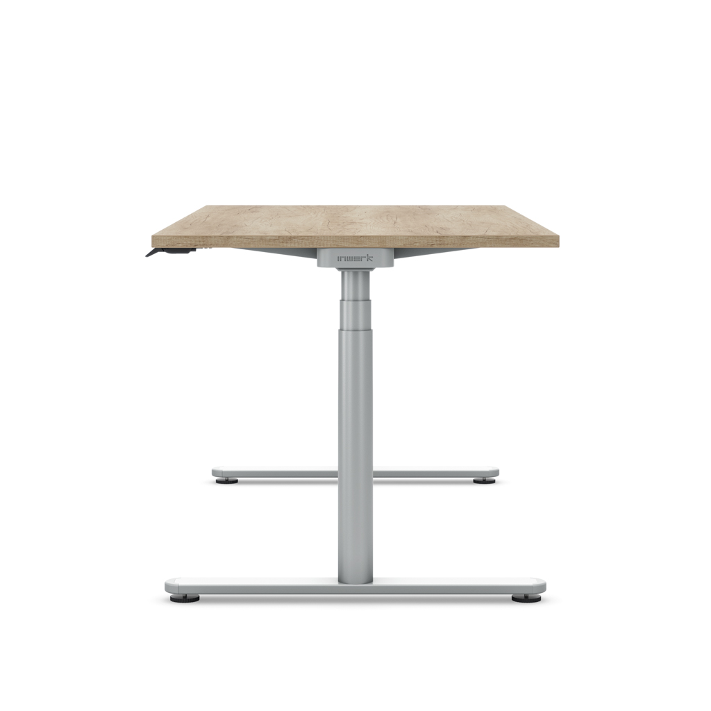Höhenverstellbarer Schreibtisch Masterlift® Flex Basic rund, Eiche Dekor/Silber 160x80