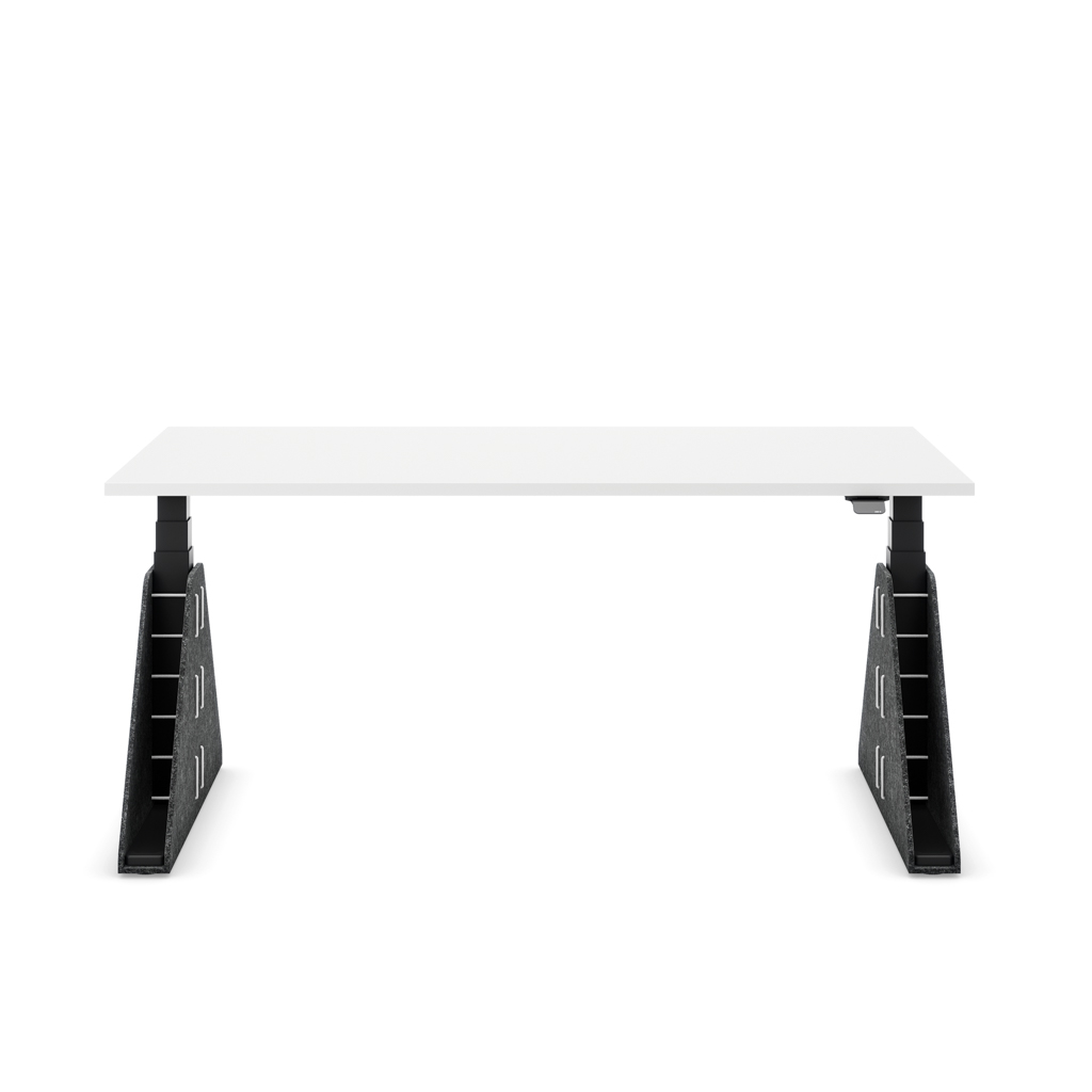 Höhenverstellbarer Schreibtisch Masterlift® Flex Akustix®-Edition, Trapez Dunkelgrau, Weiss Dekor/Schwarz 140x80