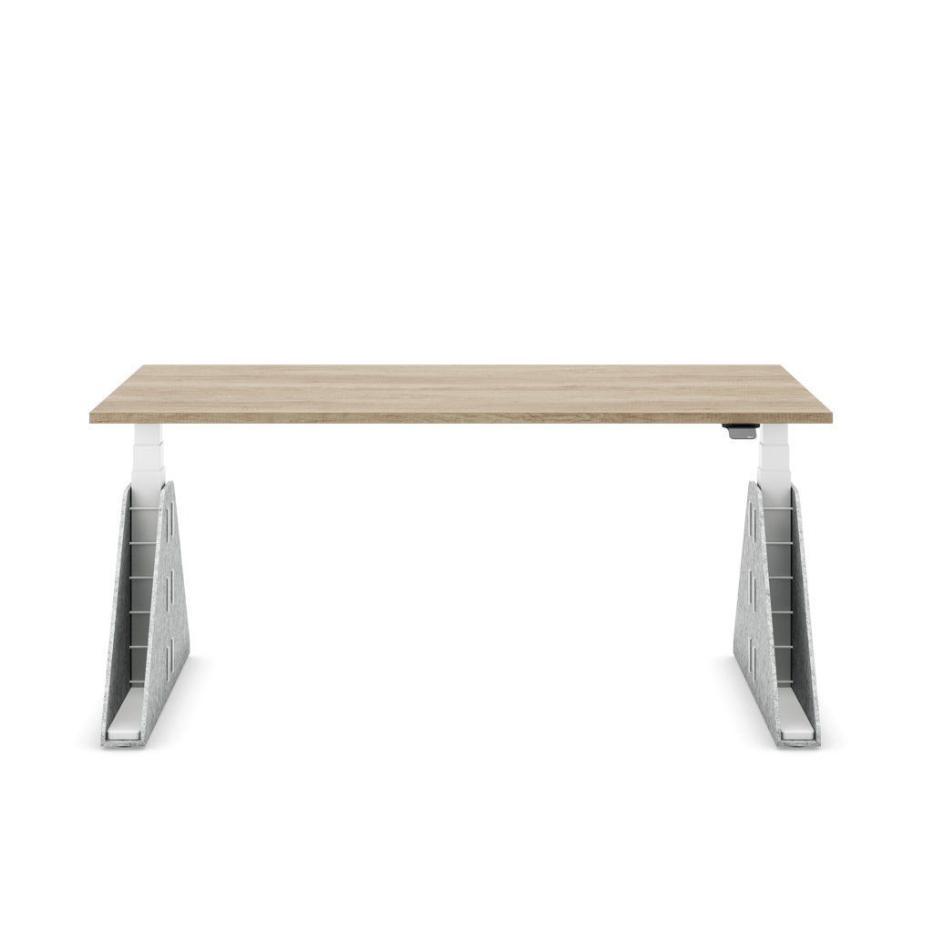 Höhenverstellbarer Schreibtisch Masterlift® Flex Akustix®-Edition, Trapez Hellgrau, Eiche Dekor/Weiss 180x80