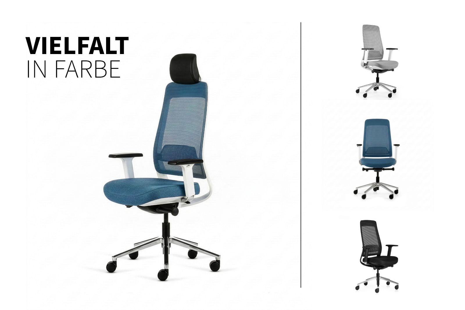 Inwerk Teamo® Original Plus - Bürostuhl mit Kopfstütze, Weiß/Blau