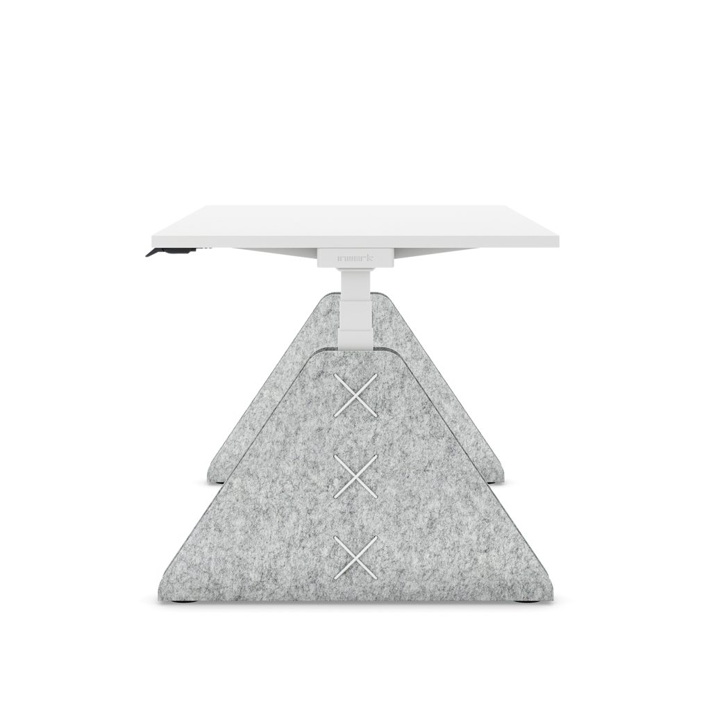 Höhenverstellbarer Schreibtisch Masterlift® Flex Akustix®-Edition, Trapez Hellgrau, Weiss Dekor/Weiss 200x80