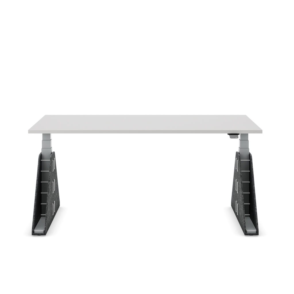 Höhenverstellbarer Schreibtisch Masterlift® Flex Akustix®-Edition, Trapez Dunkelgrau, Lichtgrau Dekor/Silber 160x80