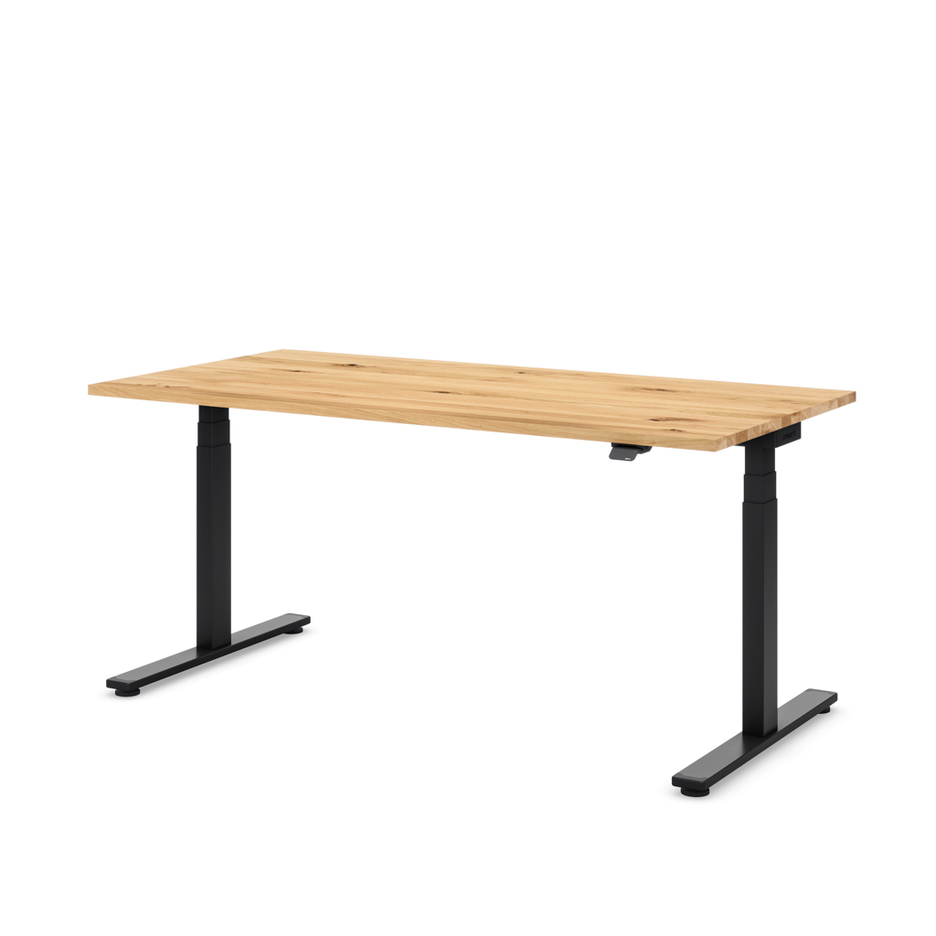 Masterlift Flex höhenverstellbarer Schreibtisch T-Fuß rechteckig Eiche Massivholz/Schwarz 180x80