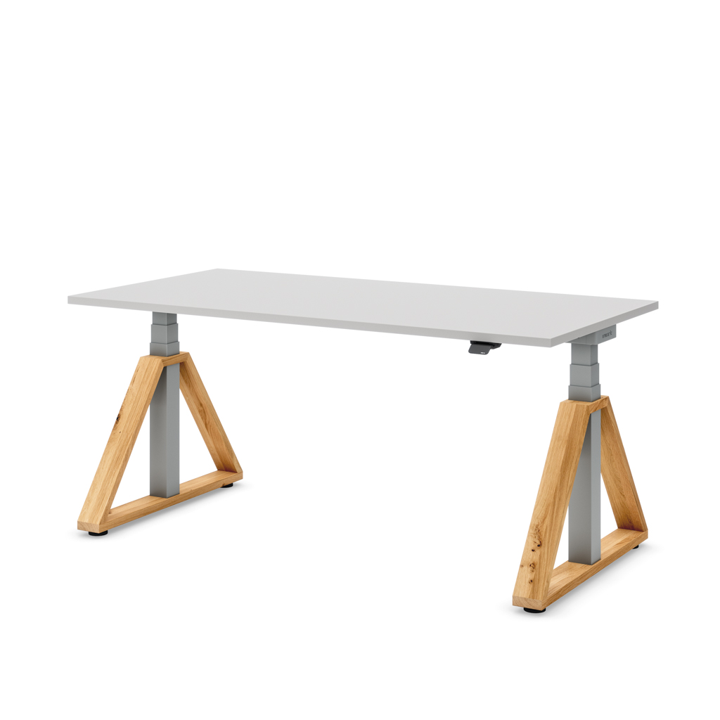 Höhenverstellbarer Schreibtisch Masterlift® Flex Loop-Edition, Holz Trapez, Lichtgrau Dekor/Schwarz 180x80