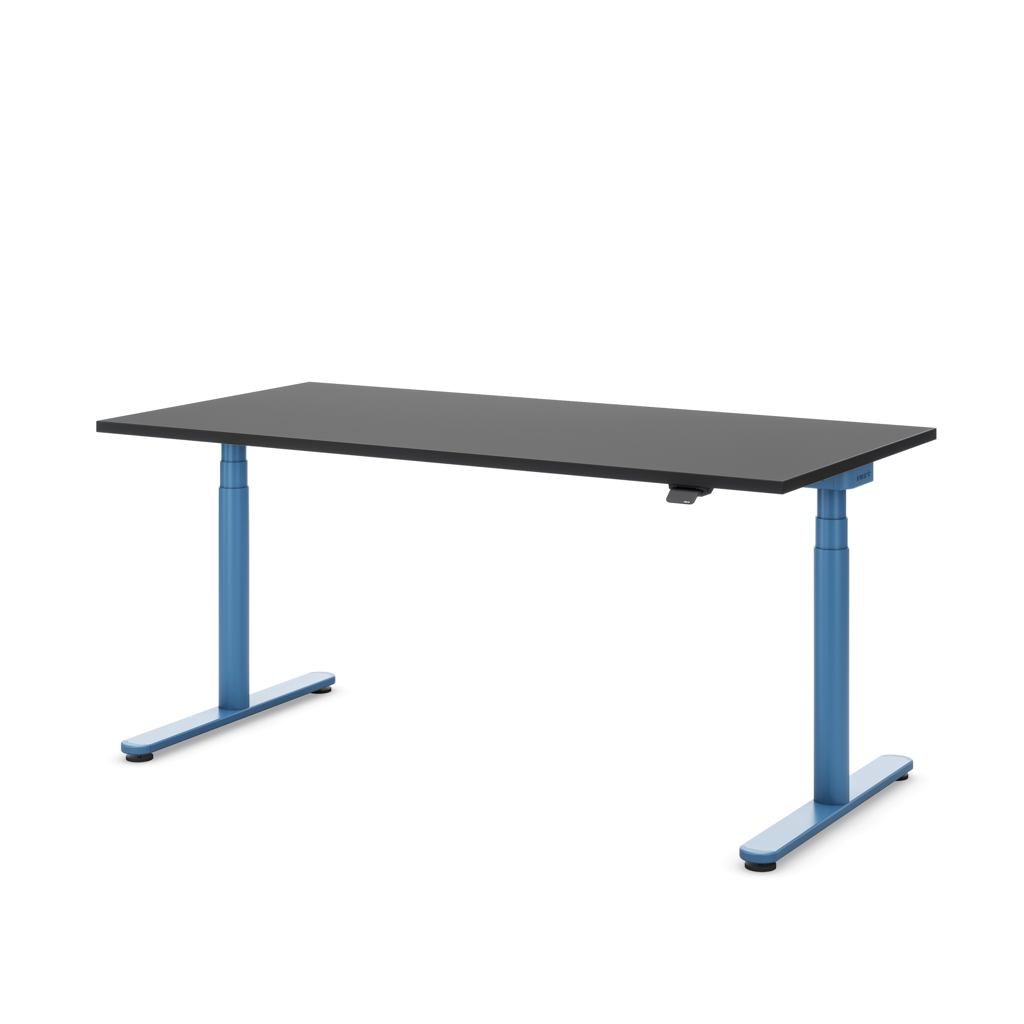 Höhenverstellbarer Schreibtisch Masterlift® Flex Basic rund, Schwarz/Brillantblau 160x80