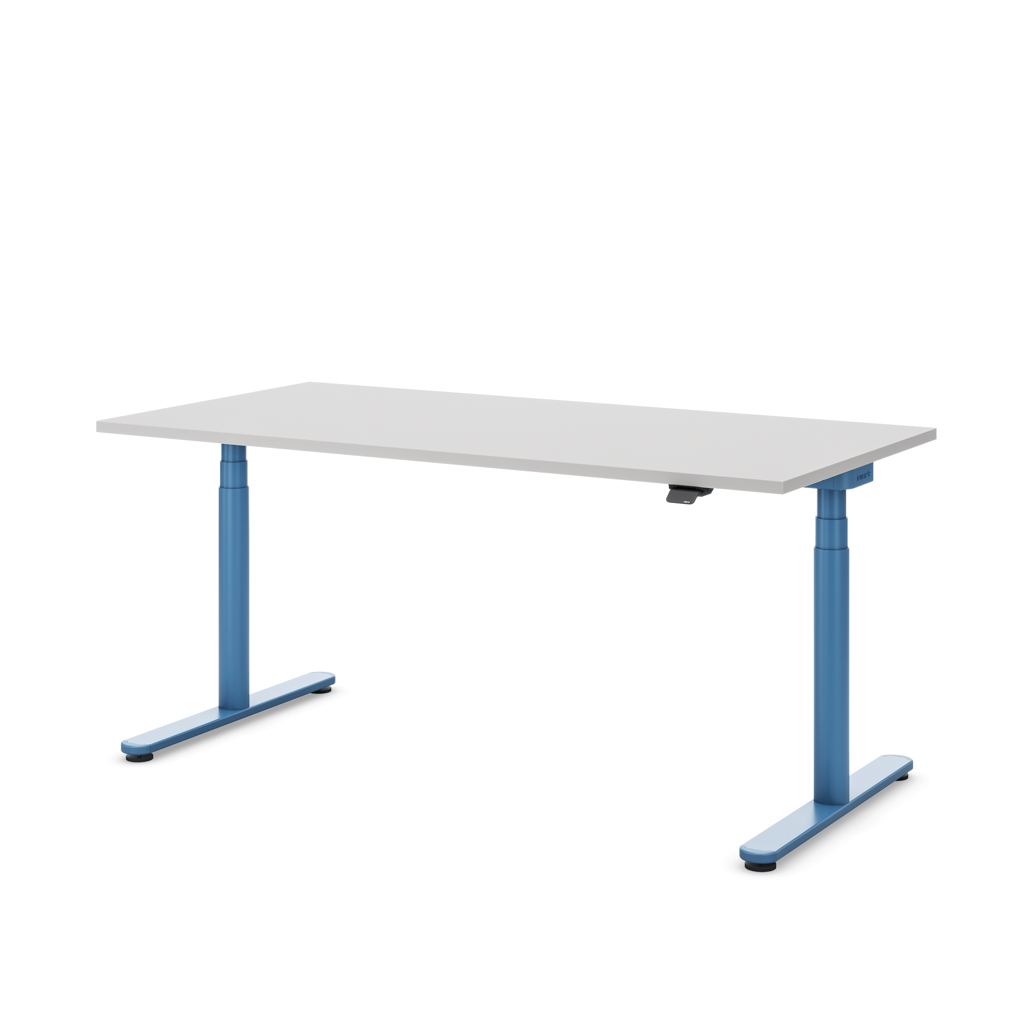 Höhenverstellbarer Schreibtisch Masterlift® Flex Basic rund, Lichtgrau/Brillantblau 180x80