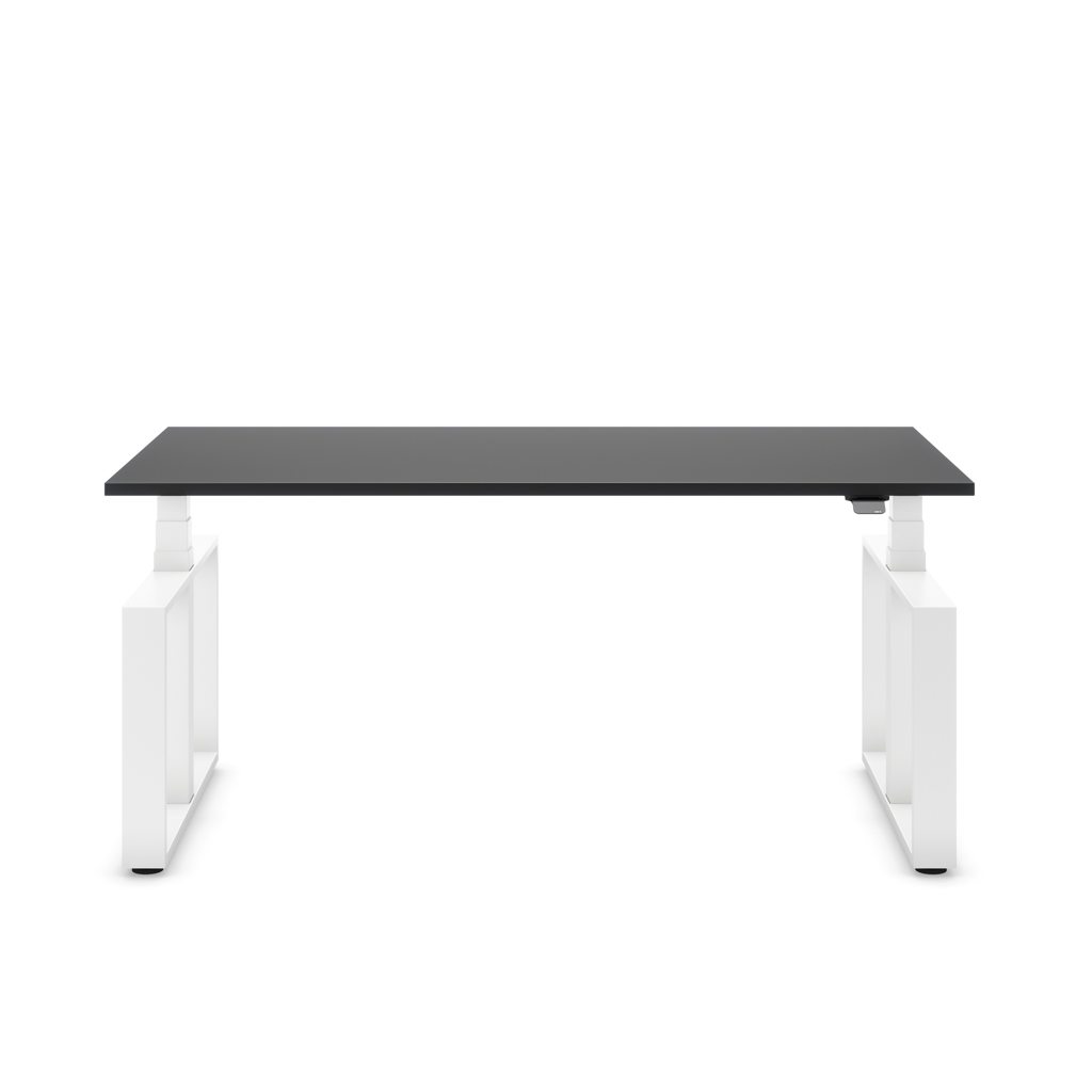 Höhenverstellbarer Schreibtisch Masterlift® Flex Loop-Edition, Stahl Rechteck, Schwarz Dekor/Weiss 180x80