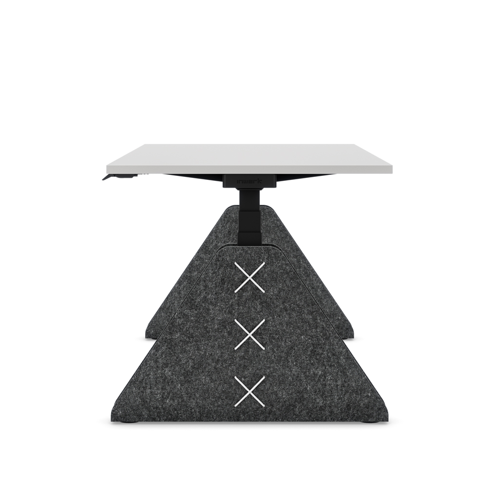 Höhenverstellbarer Schreibtisch Masterlift® Flex Akustix®-Edition, Trapez Dunkelgrau, Lichtgrau Dekor/Schwarz 180x80