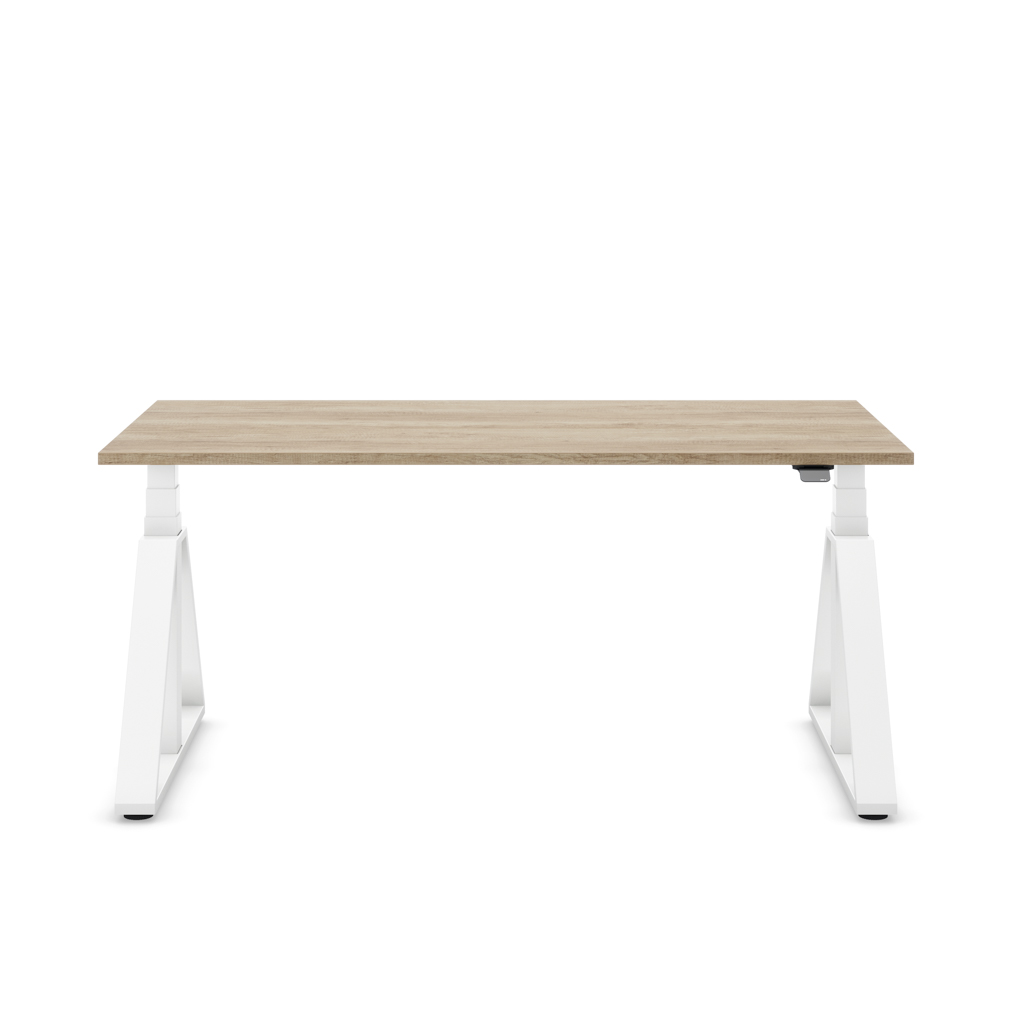 Höhenverstellbarer Schreibtisch Masterlift® Flex Loop-Edition, Stahl Trapez, Eiche Dekor/Weiss 160x80