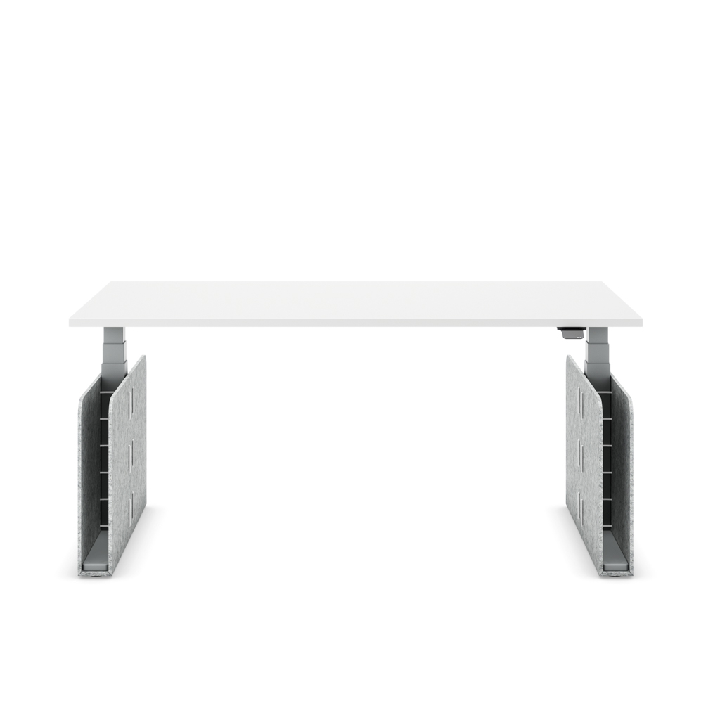 Höhenverstellbarer Schreibtisch Masterlift® Flex Akustix®-Edition, Rechteck Hellgrau, Weiss Dekor/Silber 140x80