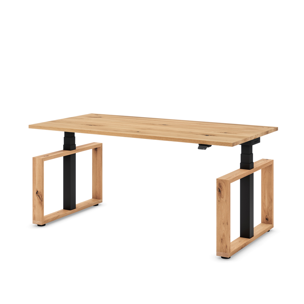 Höhenverstellbarer Schreibtisch Masterlift® Flex Loop-Edition, Holz Rechteck, Eiche Massivholz/Schwarz 180x80