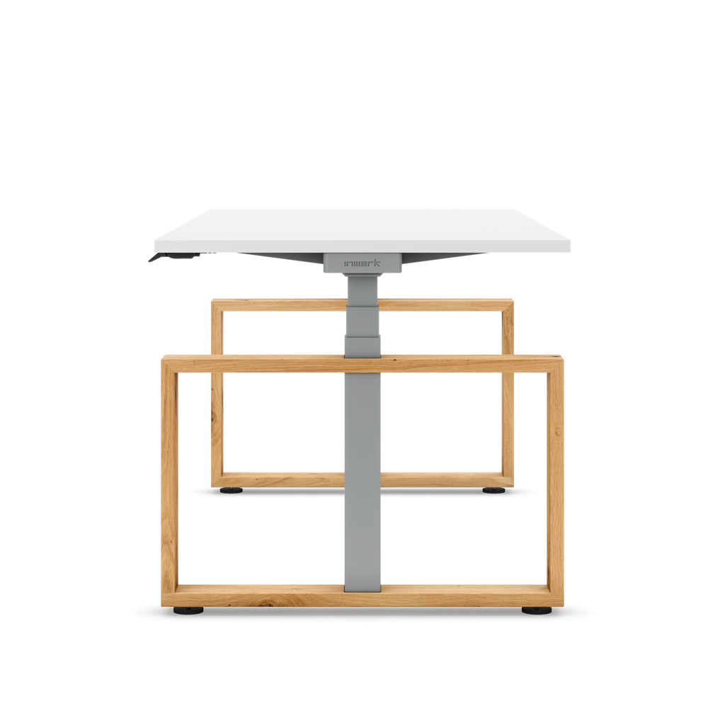 Höhenverstellbarer Schreibtisch Masterlift® Flex Loop-Edition, Holz Rechteck, Weiss Dekor/Silber 200x80