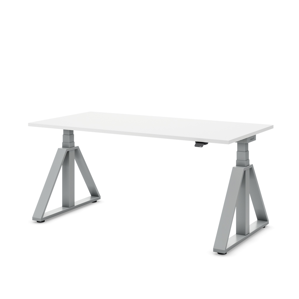 Höhenverstellbarer Schreibtisch Masterlift® Flex Loop-Edition, Stahl Trapez, Weiss Dekor/Silber 120x80