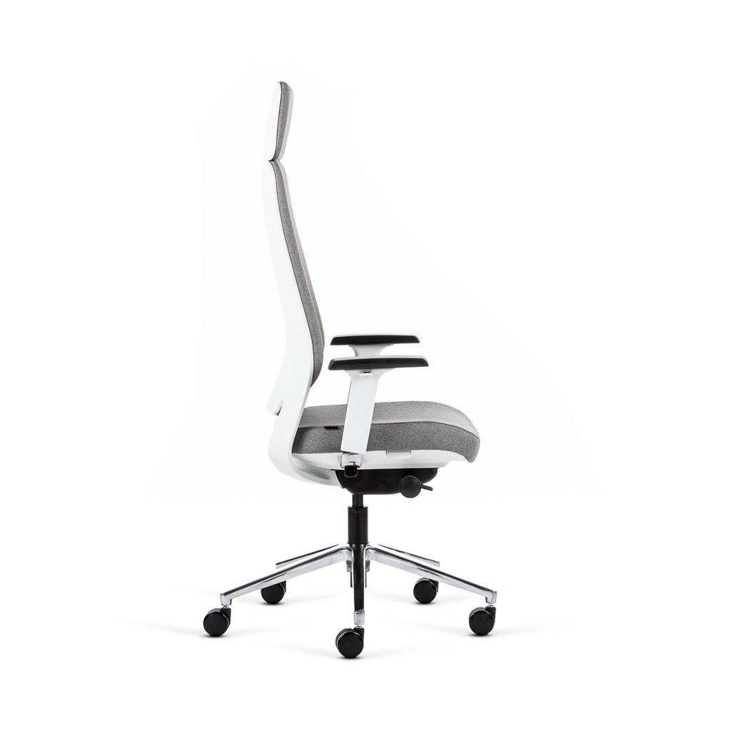 Teamo® Plush Plus - Ergonomischer Bürostuhl mit Kopfstütze, Vollpolster, Weiss/Grau