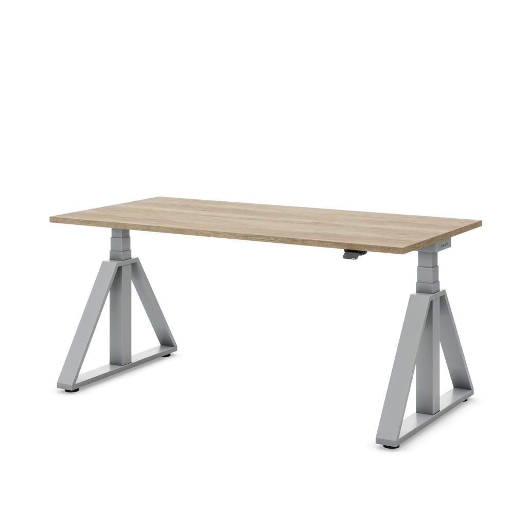 Höhenverstellbarer Schreibtisch Masterlift® Flex Loop-Edition, Stahl Trapez, Eiche Dekor/Silber 160x80