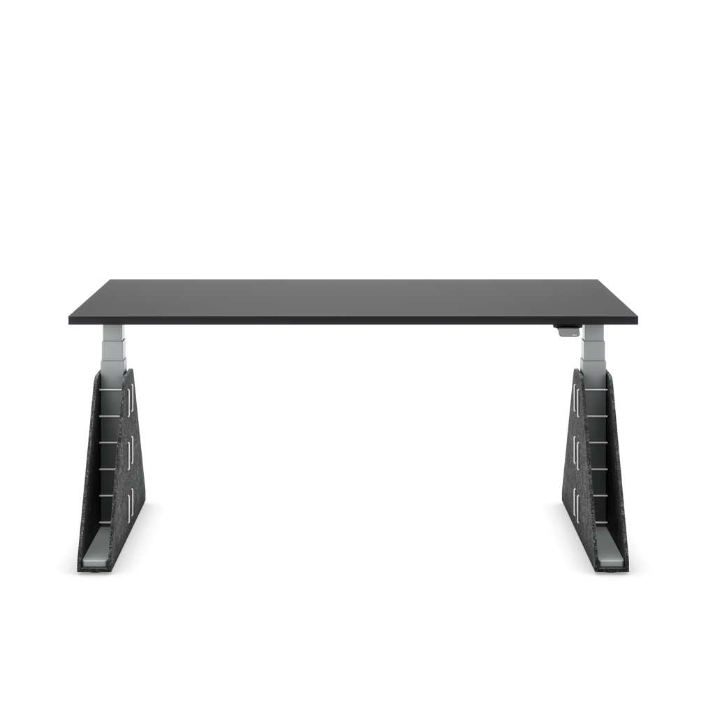 Höhenverstellbarer Schreibtisch Masterlift® Flex Akustix®-Edition, Trapez Dunkelgrau, Schwarz Dekor/Silber 180x80