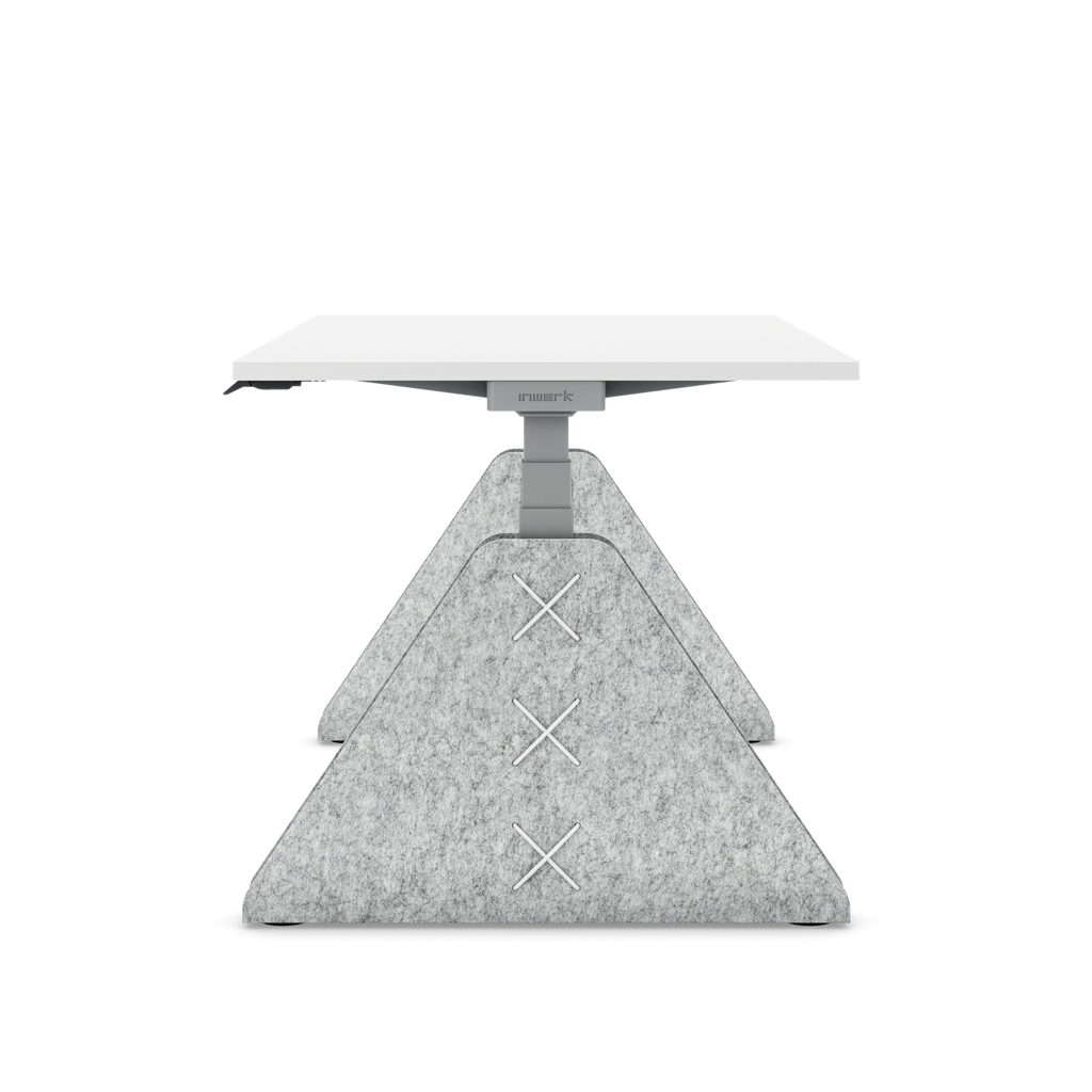 Höhenverstellbarer Schreibtisch Masterlift® Flex Akustix®-Edition, Trapez Hellgrau, Weiss Dekor/Silber 180x80