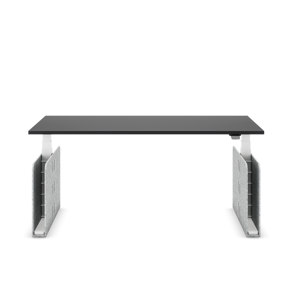 Höhenverstellbarer Schreibtisch Masterlift® Flex Akustix®-Edition, Rechteck Hellgrau, Schwarz Dekor/Weiss 180x80