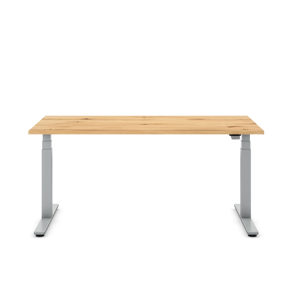 Höhenverstellbarer Schreibtisch Masterlift® Flex Basic, Eiche Massivholz/Silber 160x80