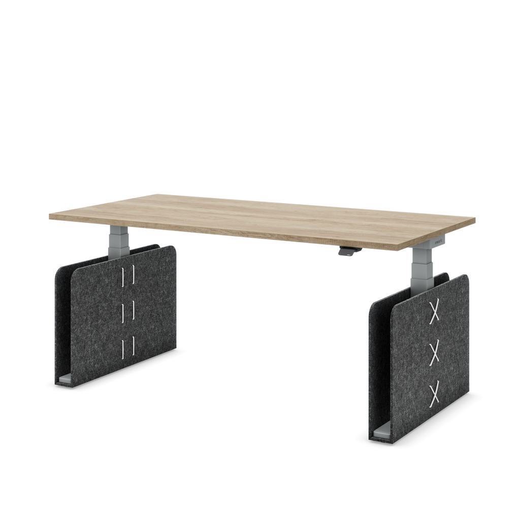 Höhenverstellbarer Schreibtisch Masterlift® Flex Akustix®-Edition, Rechteck Dunkelgrau, Eiche Dekor/Silber 160x80